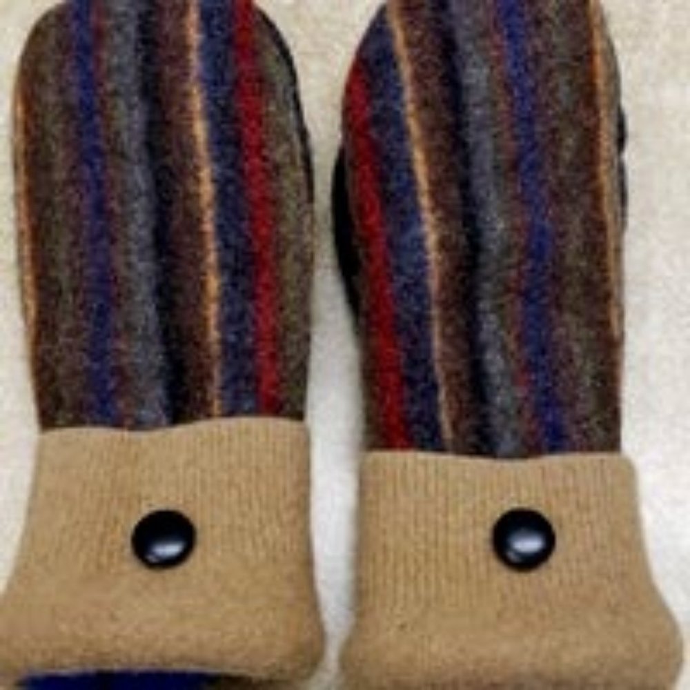 Upcycled Handmade wool mittens fleece lined